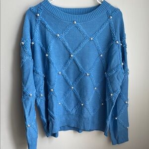 Umgee Peri Blue Pearl-Embellished Sweater